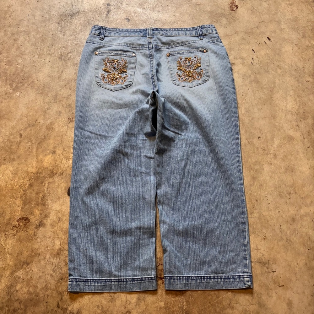 Y2K Bill Blass Embellished Jeans Beaded Pocket Stretch Denim Size 10